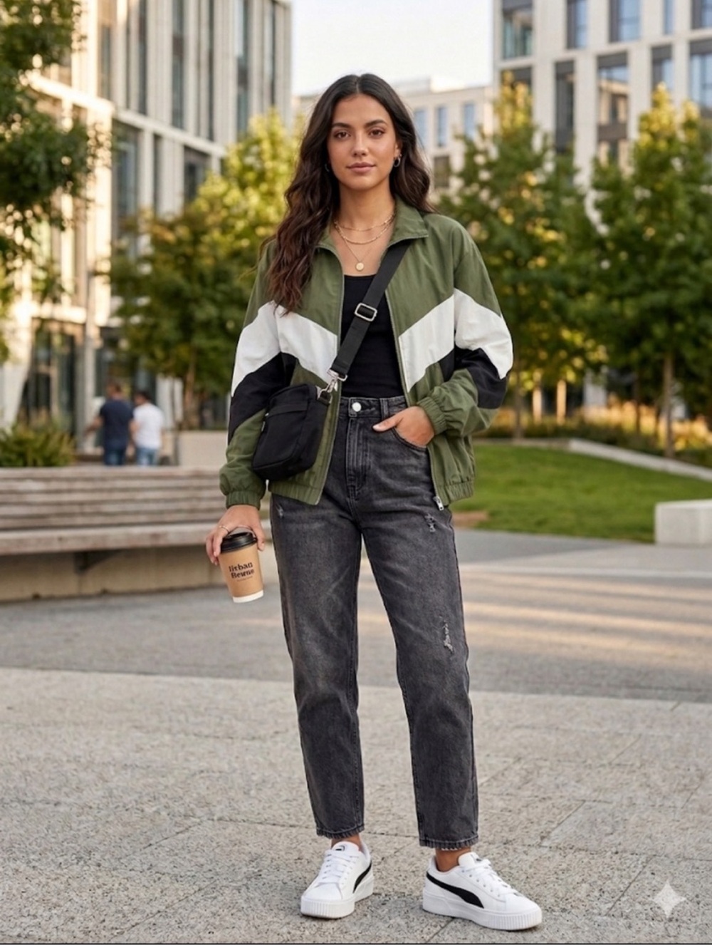Women’s olive green windbreaker jacket